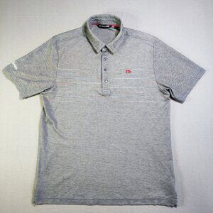Travis Mathew active wear golf polo shirt men's size L grey multi-colour stripes